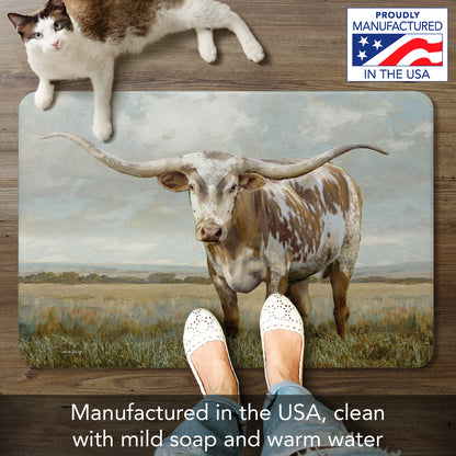Highland Home Longhorn 30” x 20” Decorative Vinyl Comfort Floor Mat Manufactured in The USA, Waterproof, Easy to Clean