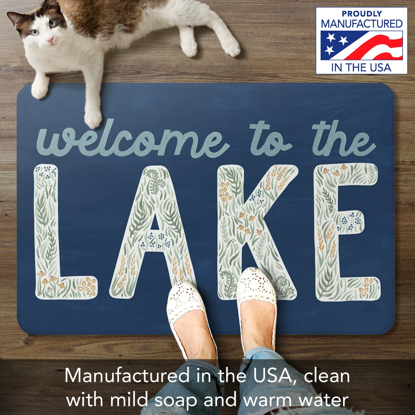Highland Home Lakeside Days 30” x 20” Decorative Vinyl Comfort Floor Mat Manufactured in The USA, Waterproof, Easy to Clean