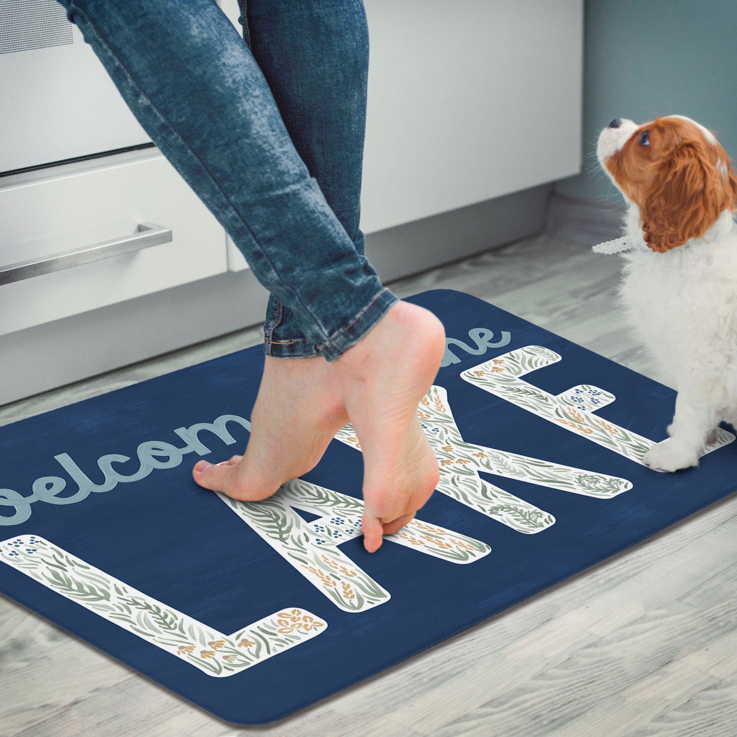 Highland Home Lakeside Days 30” x 20” Decorative Vinyl Comfort Floor Mat Manufactured in The USA, Waterproof, Easy to Clean