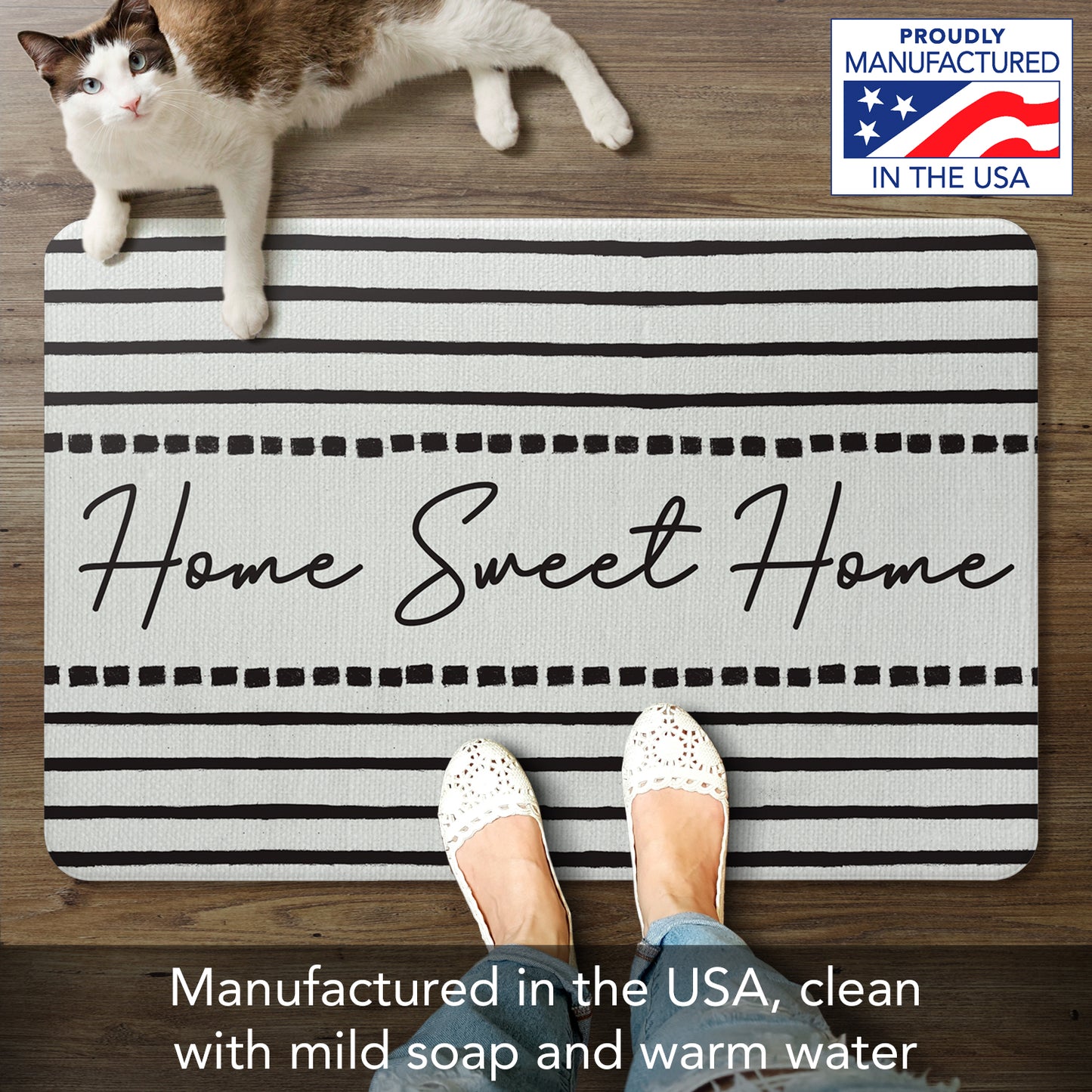 Highland Home Sweet Home 30” x 20” Decorative Vinyl Comfort Floor Mat Manufactured in The USA, Waterproof, Easy to Clean