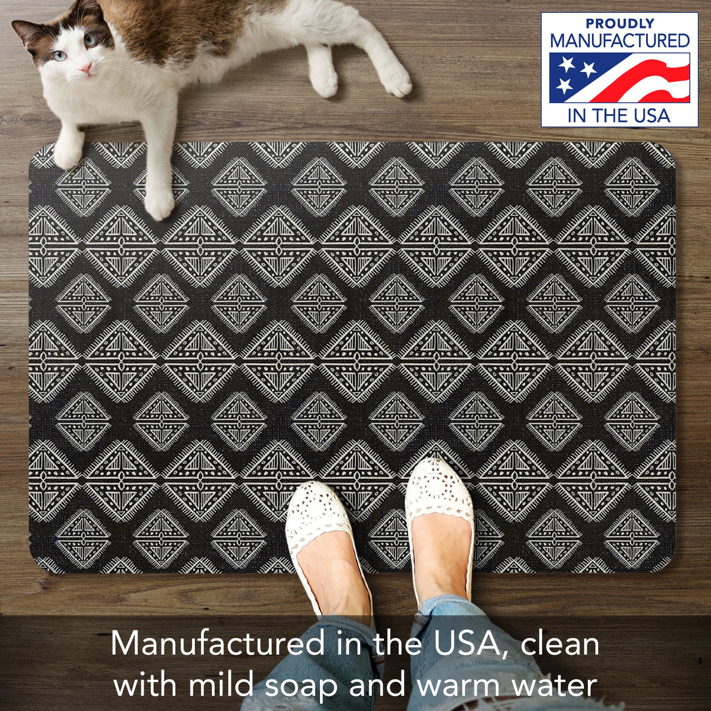 Highland Home Tribal Zen 30” x 20” Decorative Vinyl Comfort Floor Mat Manufactured in The USA, Waterproof, Easy to Clean