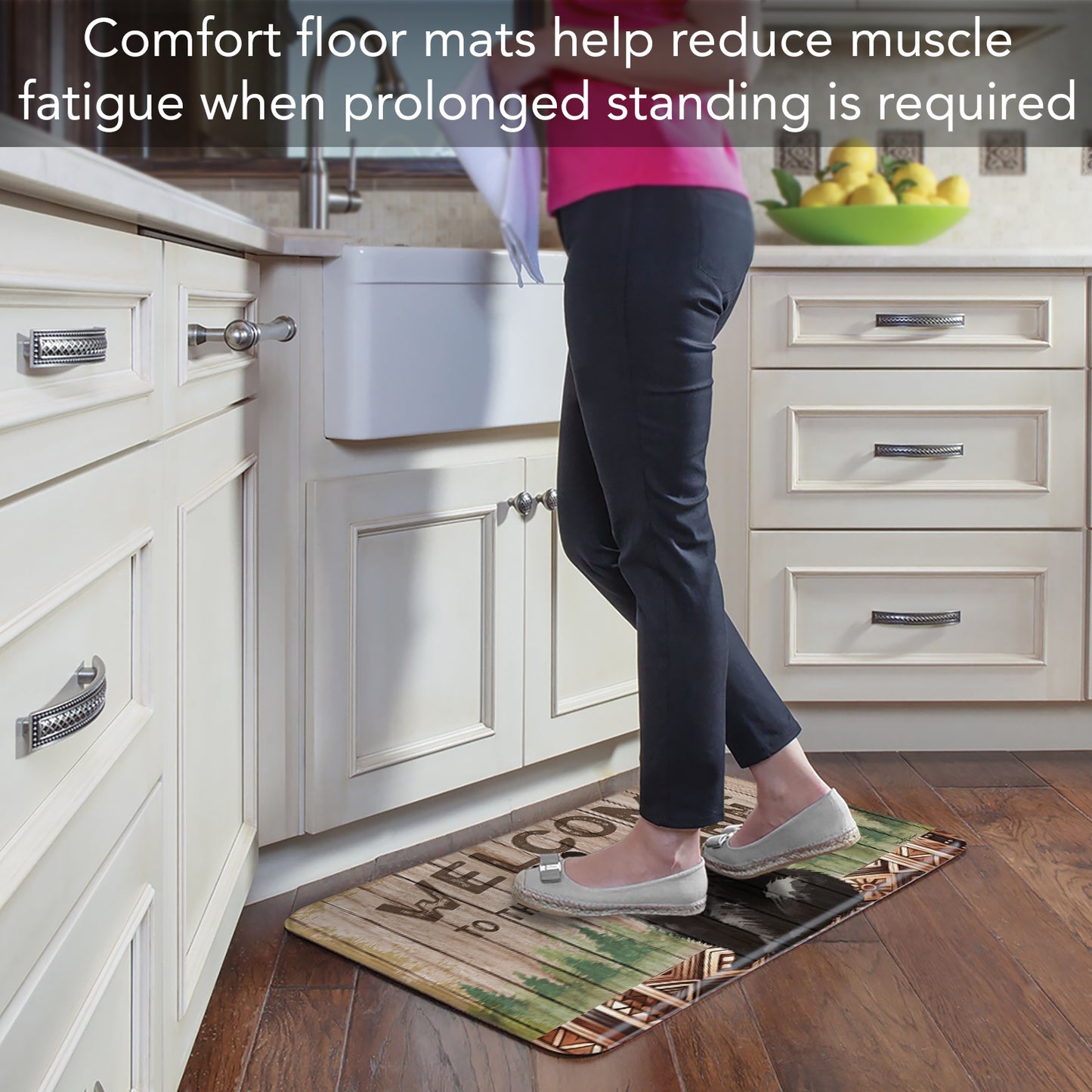 Highland Home Cabin Welcome 30” x 20” Decorative Vinyl Comfort Floor Mat Manufactured in The USA, Waterproof, Easy to Clean