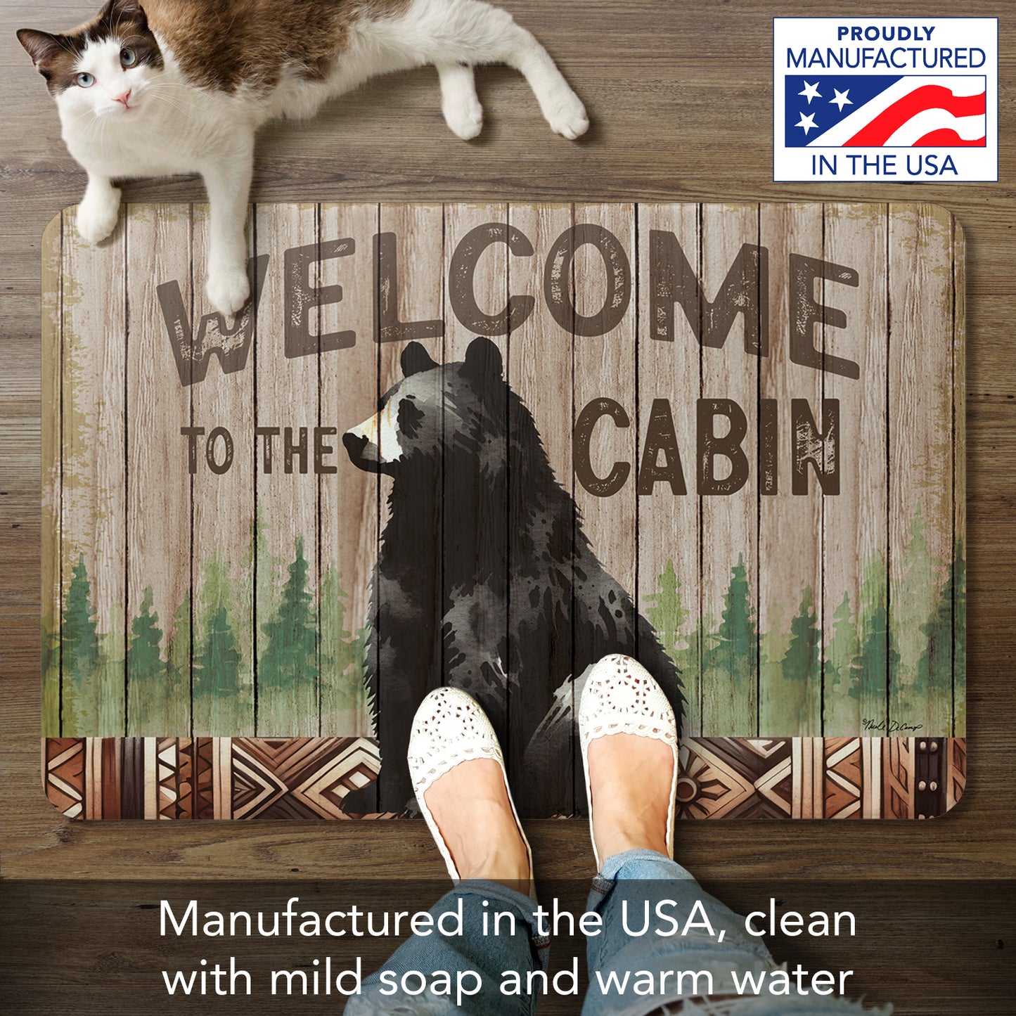 Highland Home Cabin Welcome 30” x 20” Decorative Vinyl Comfort Floor Mat Manufactured in The USA, Waterproof, Easy to Clean