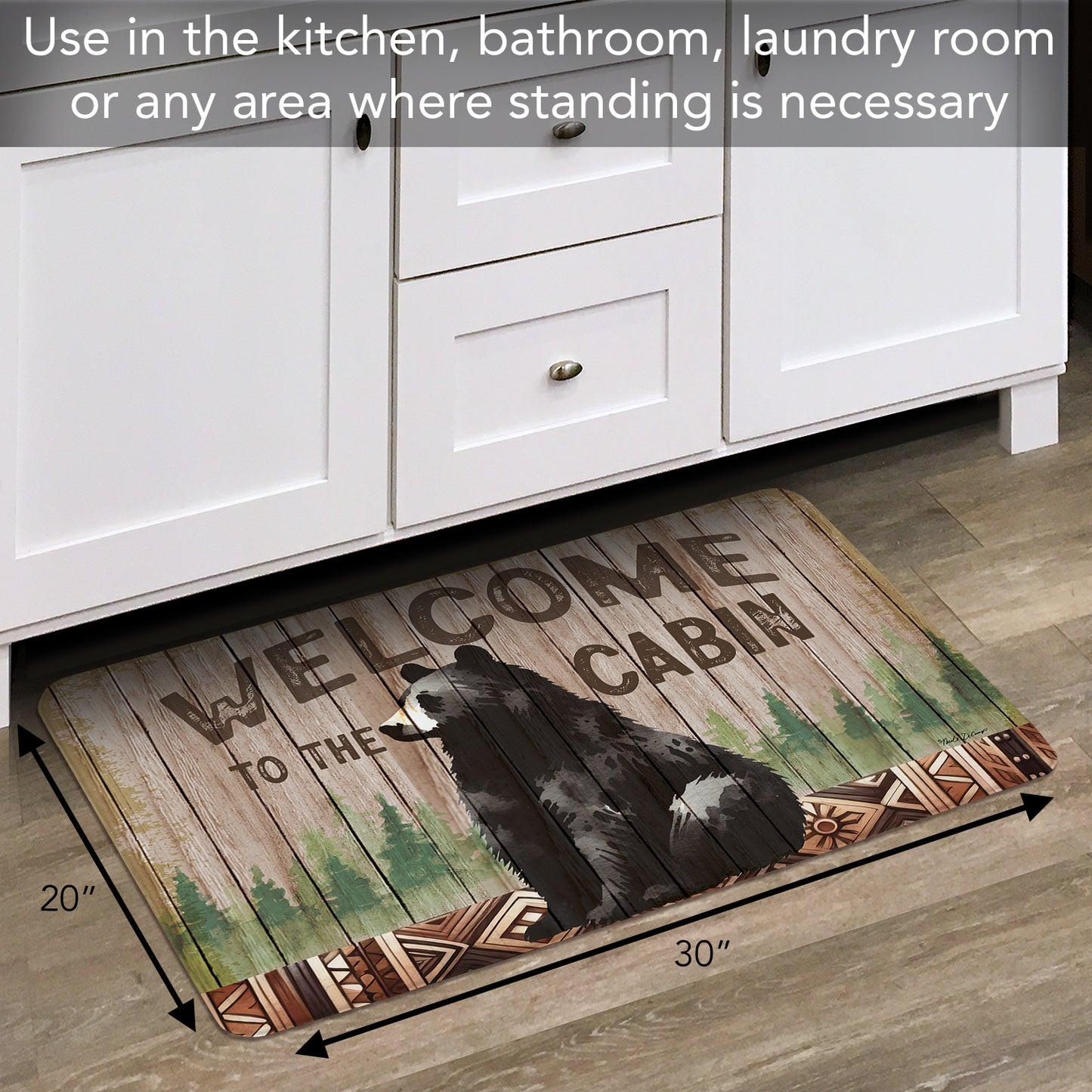 Highland Home Cabin Welcome 30” x 20” Decorative Vinyl Comfort Floor Mat Manufactured in The USA, Waterproof, Easy to Clean