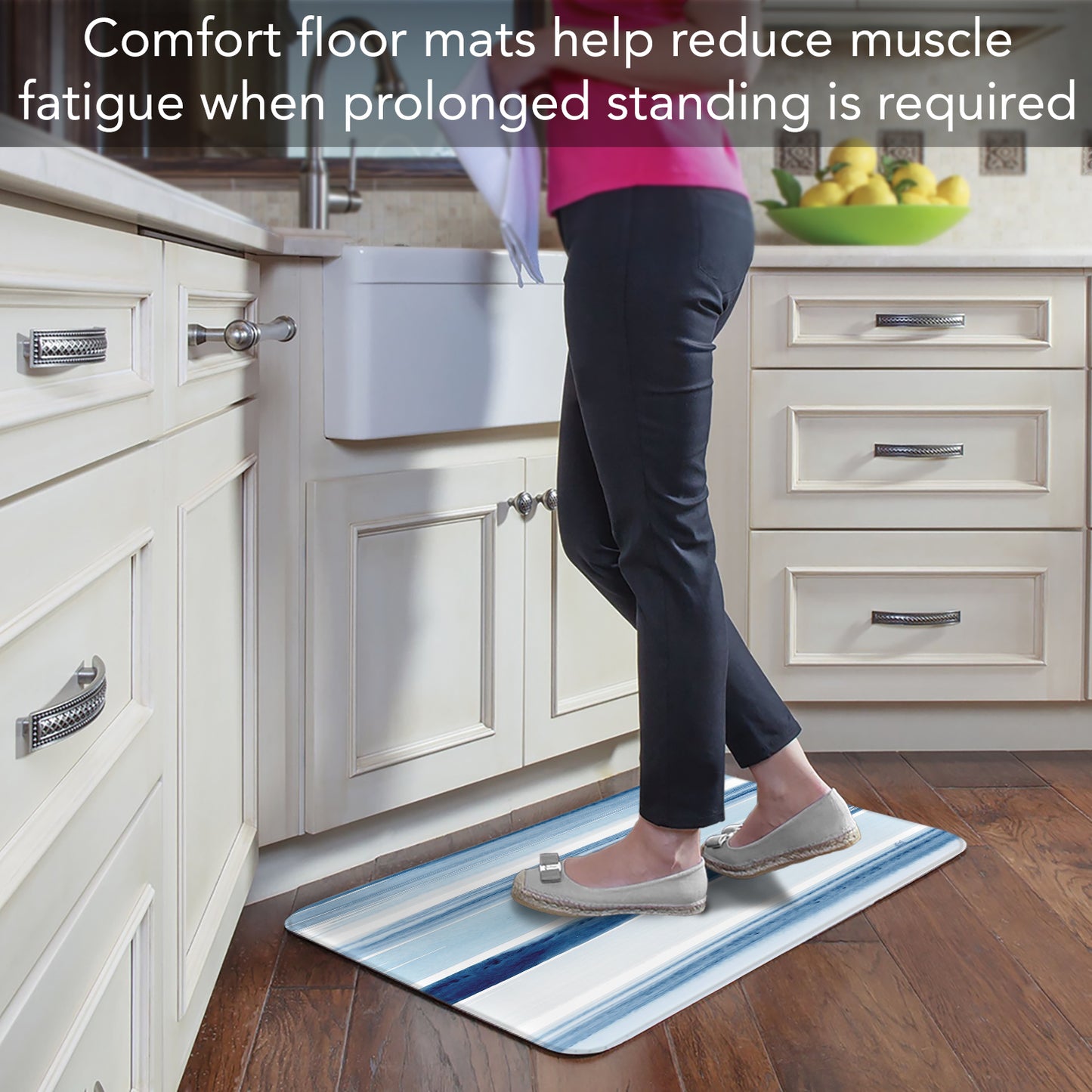 Highland Home Ocean Stripes 30” x 20” Decorative Vinyl Comfort Floor Mat Manufactured in The USA, Waterproof, Easy to Clean