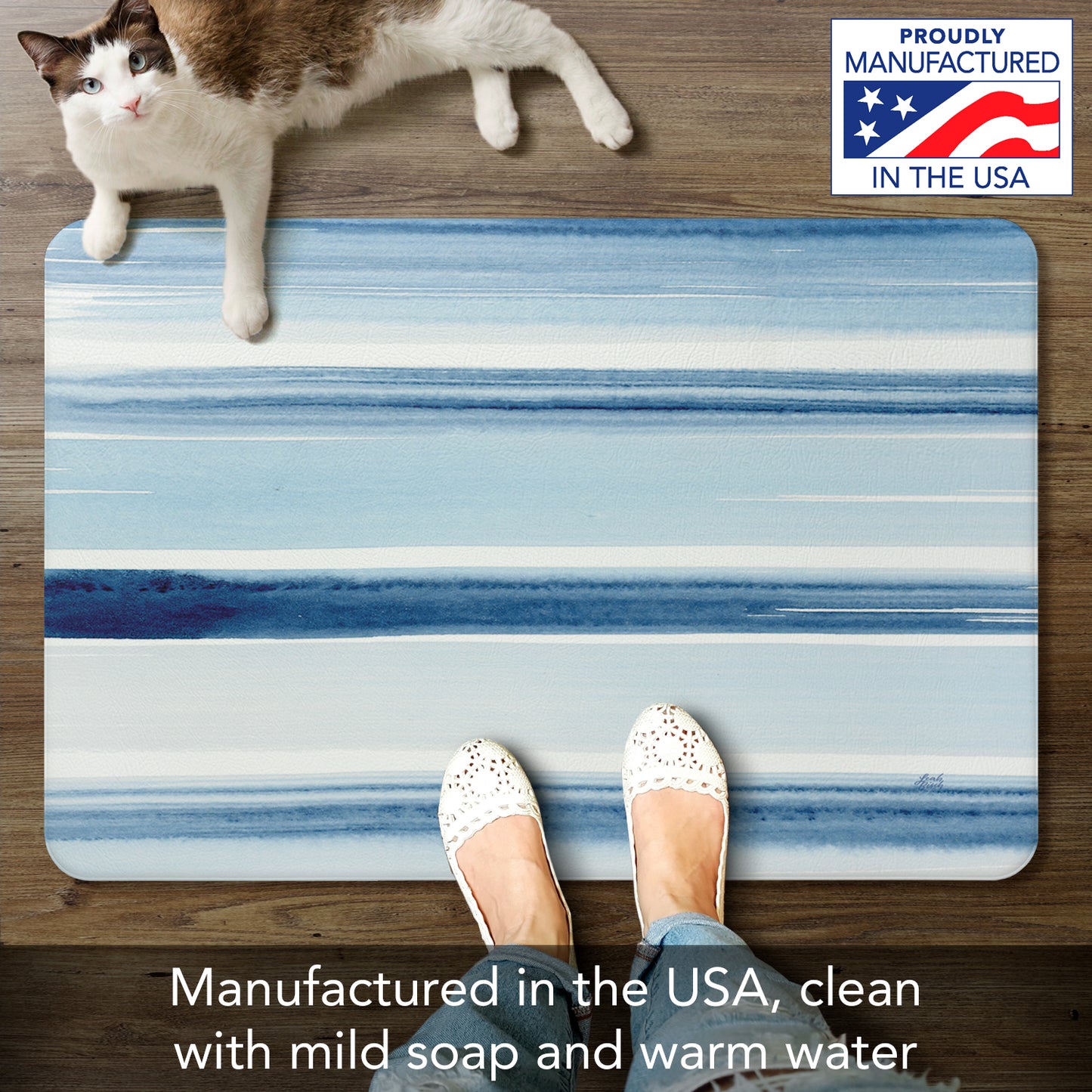 Highland Home Ocean Stripes 30” x 20” Decorative Vinyl Comfort Floor Mat Manufactured in The USA, Waterproof, Easy to Clean