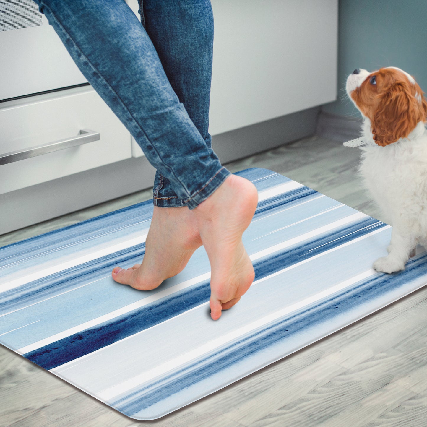 Highland Home Ocean Stripes 30” x 20” Decorative Vinyl Comfort Floor Mat Manufactured in The USA, Waterproof, Easy to Clean
