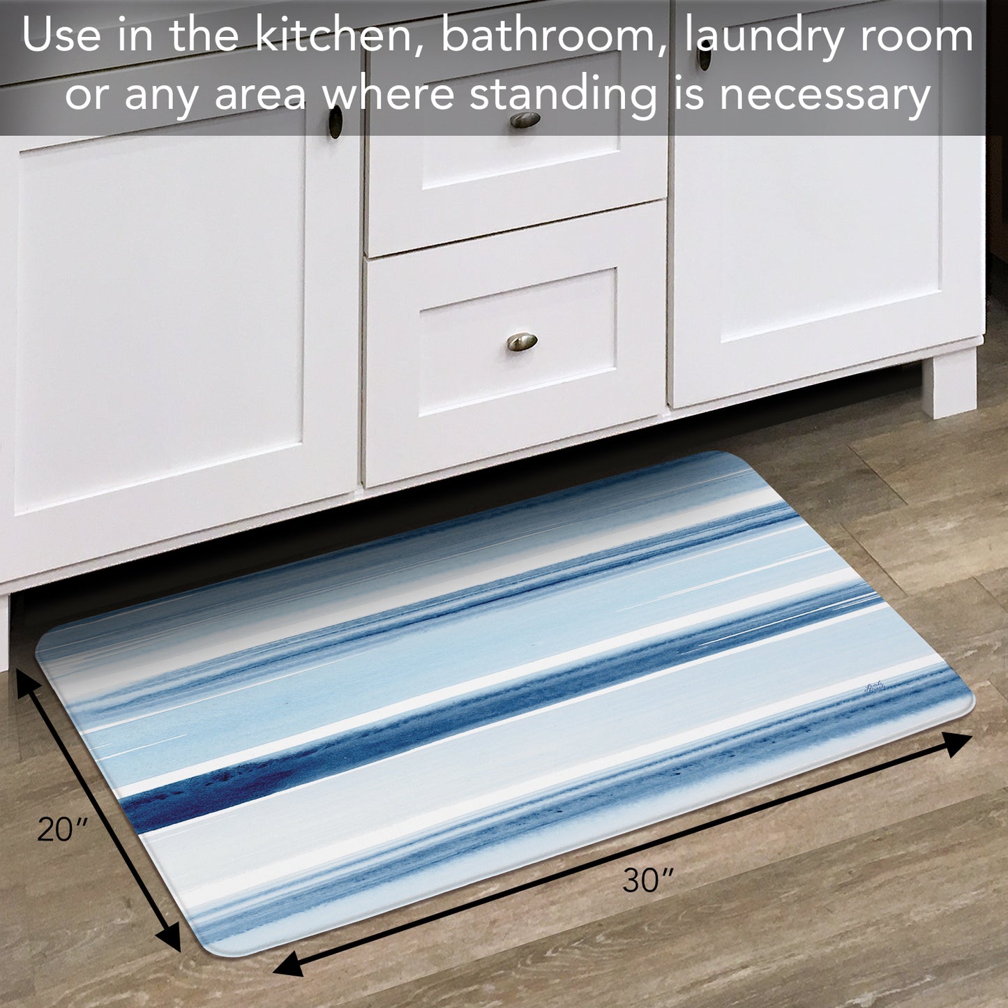 Highland Home Ocean Stripes 30” x 20” Decorative Vinyl Comfort Floor Mat Manufactured in The USA, Waterproof, Easy to Clean