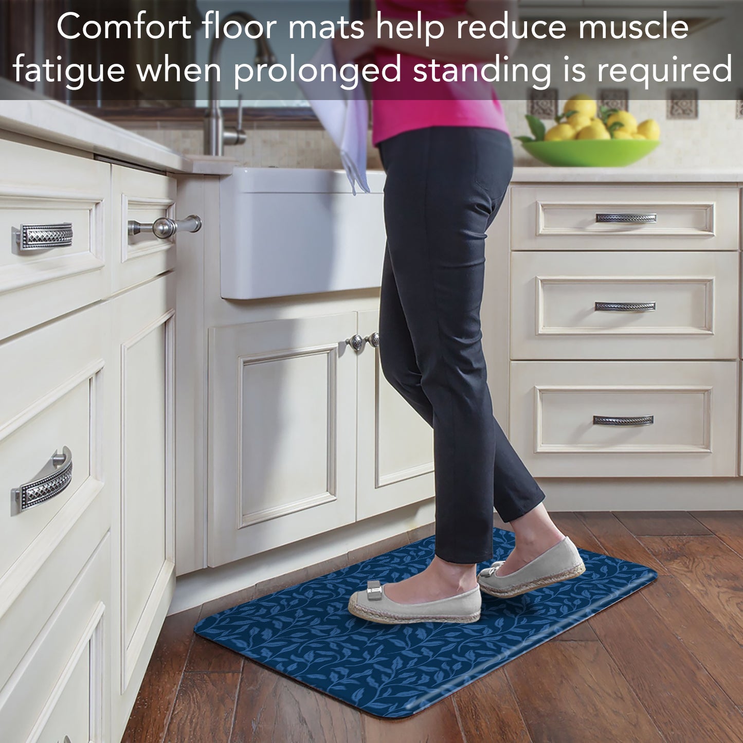Highland Home Indigo Sea 30” x 20” Decorative Vinyl Comfort Floor Mat Manufactured in The USA, Waterproof, Easy to Clean