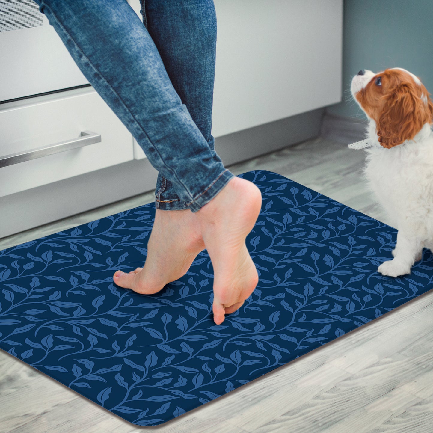 Highland Home Indigo Sea 30” x 20” Decorative Vinyl Comfort Floor Mat Manufactured in The USA, Waterproof, Easy to Clean