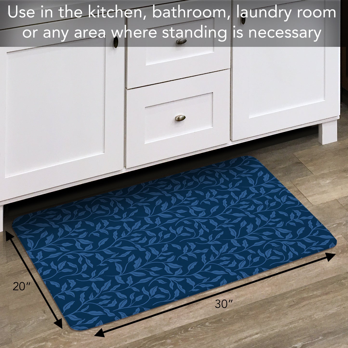 Highland Home Indigo Sea 30” x 20” Decorative Vinyl Comfort Floor Mat Manufactured in The USA, Waterproof, Easy to Clean