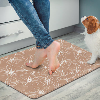 Highland Home Mocha Lily 30” x 20” Decorative Vinyl Comfort Floor Mat Manufactured in The USA, Waterproof, Easy to Clean