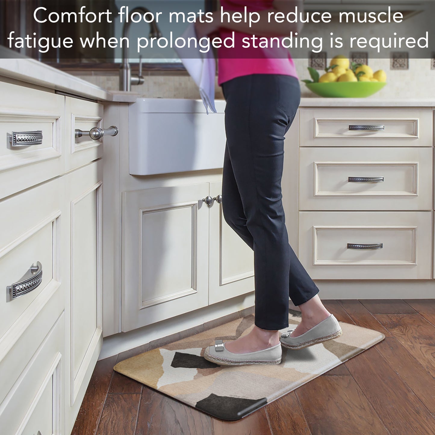 Highland Home Mocha Abstract 30” x 20” Decorative Vinyl Comfort Floor Mat Manufactured in The USA, Waterproof, Easy to Clean