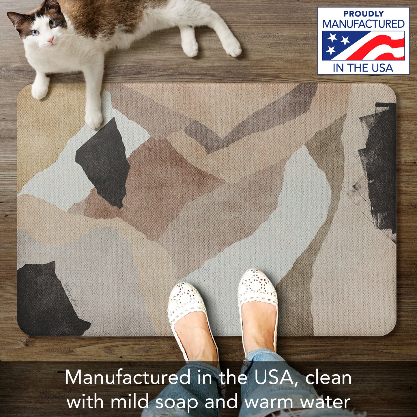 Highland Home Mocha Abstract 30” x 20” Decorative Vinyl Comfort Floor Mat Manufactured in The USA, Waterproof, Easy to Clean