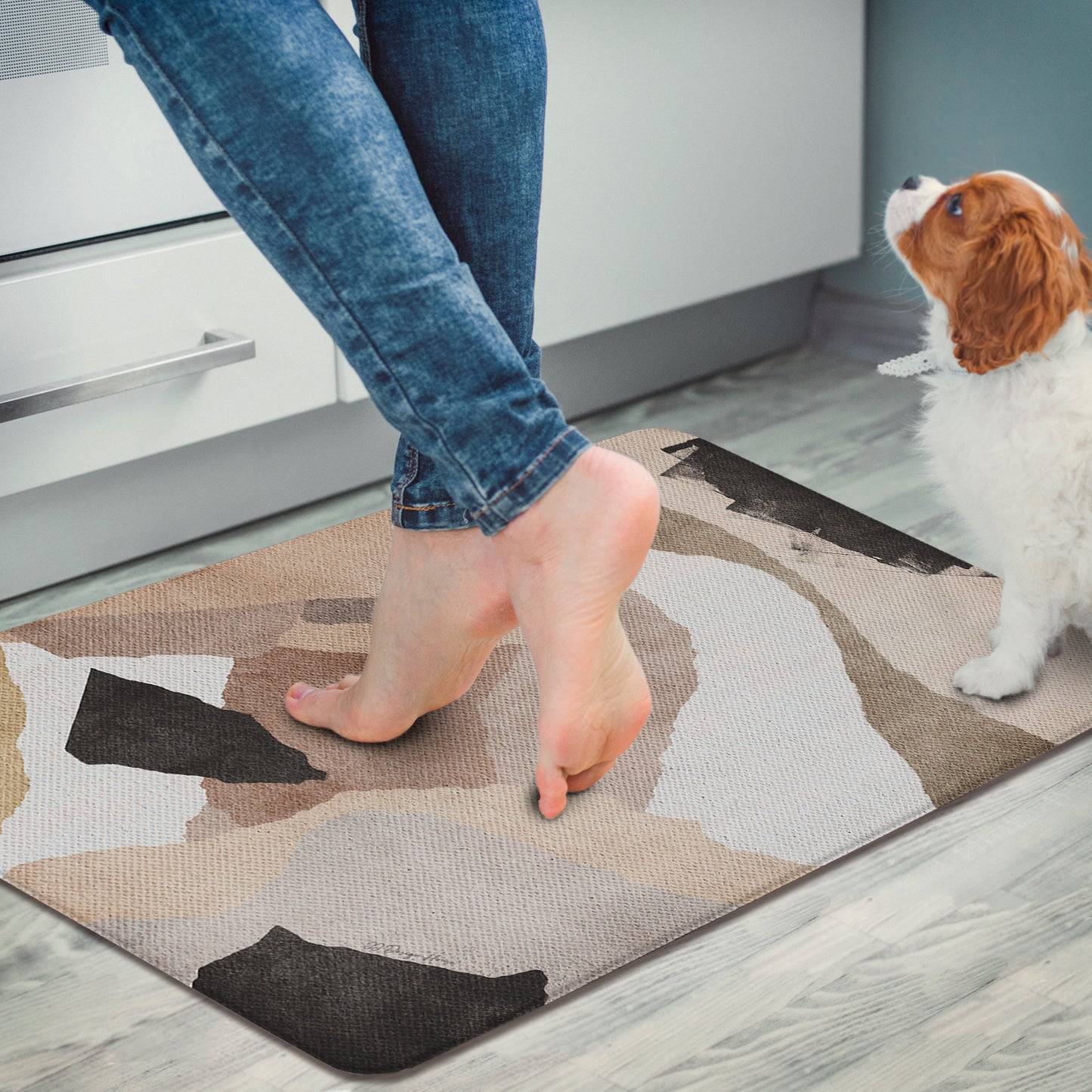Highland Home Mocha Abstract 30” x 20” Decorative Vinyl Comfort Floor Mat Manufactured in The USA, Waterproof, Easy to Clean