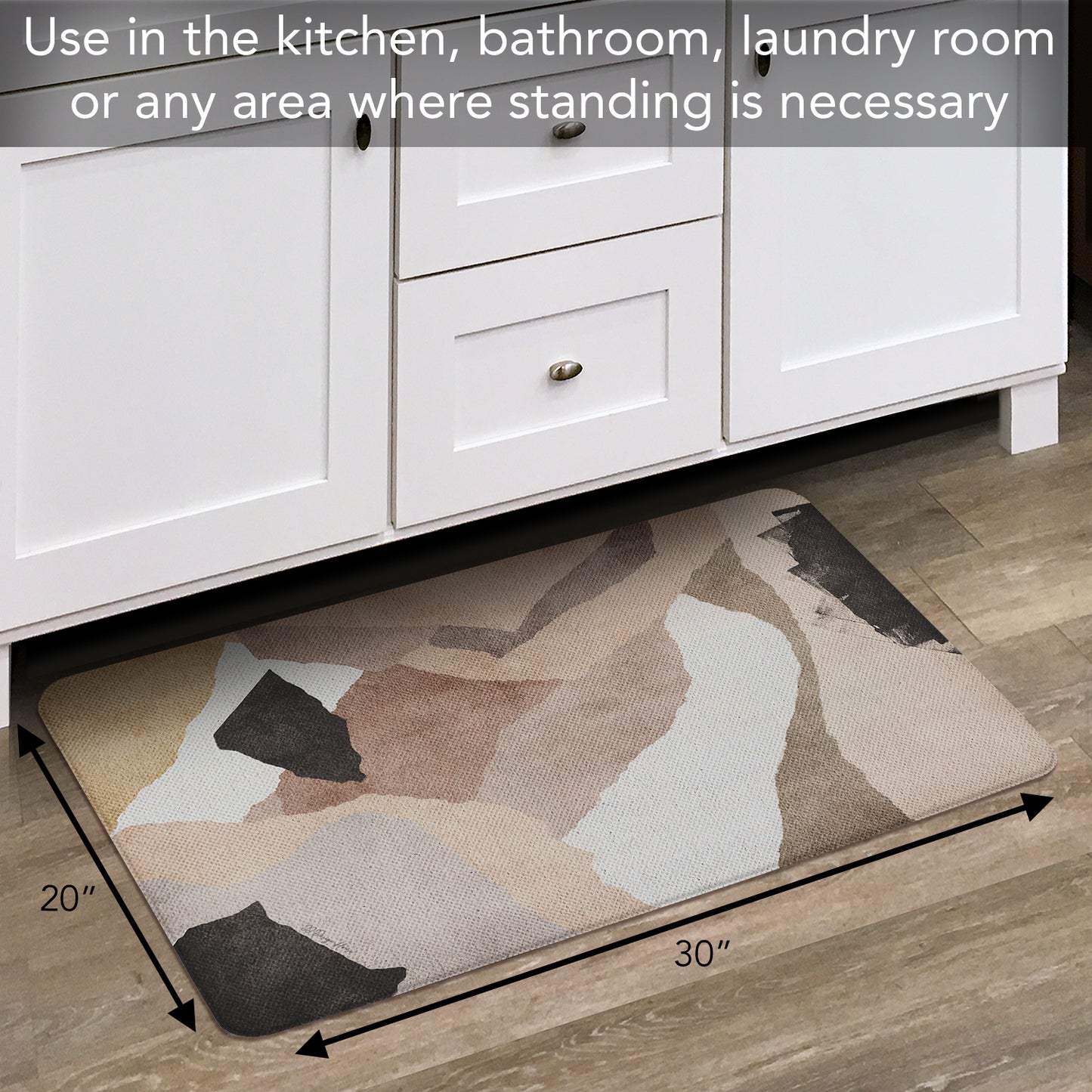 Highland Home Mocha Abstract 30” x 20” Decorative Vinyl Comfort Floor Mat Manufactured in The USA, Waterproof, Easy to Clean