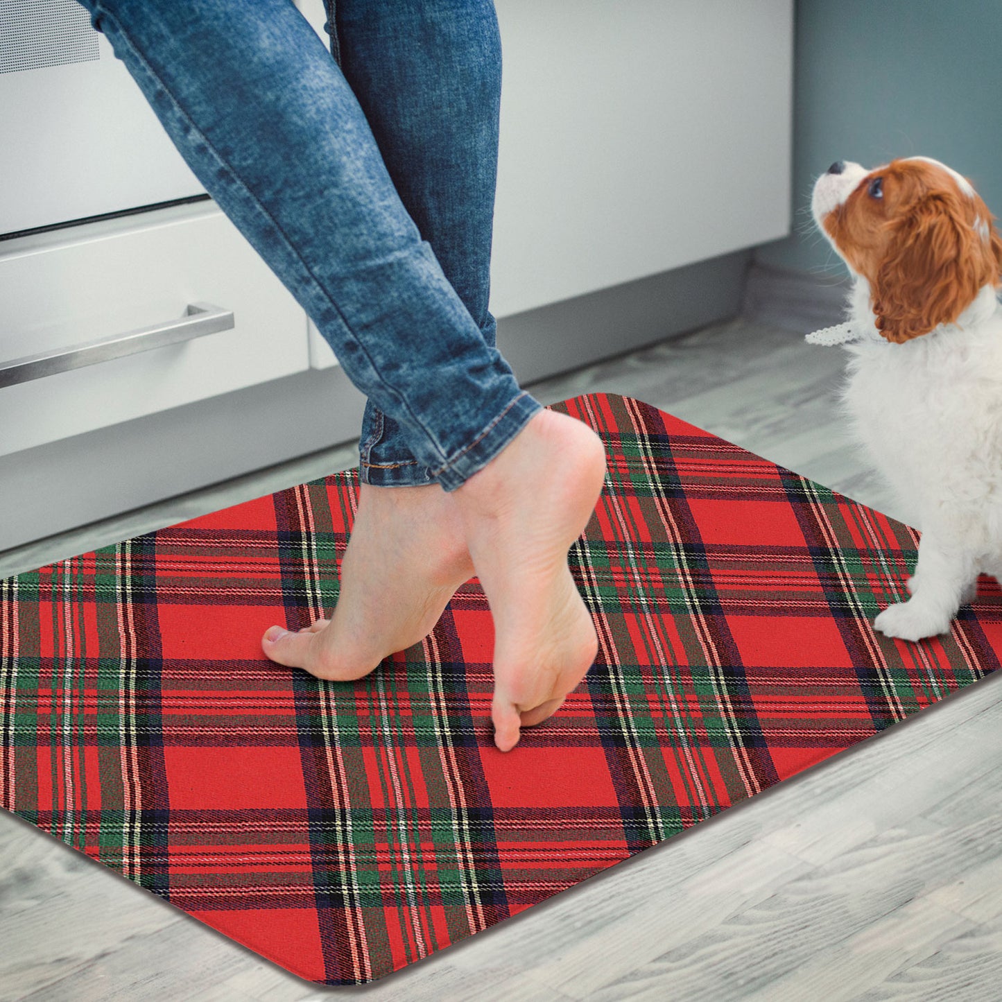 Christmas Plaid 30” x 20” Decorative Vinyl Comfort Floor Mat Manufactured in the USA