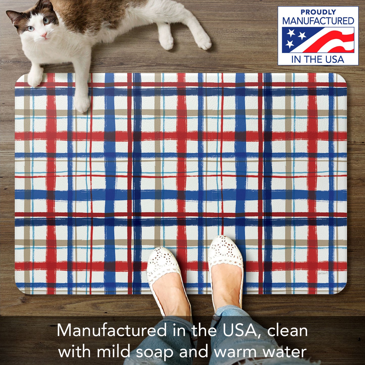 Americana Plaid 30” x 20” Decorative Vinyl Comfort Floor Mat Manufactured in the USA