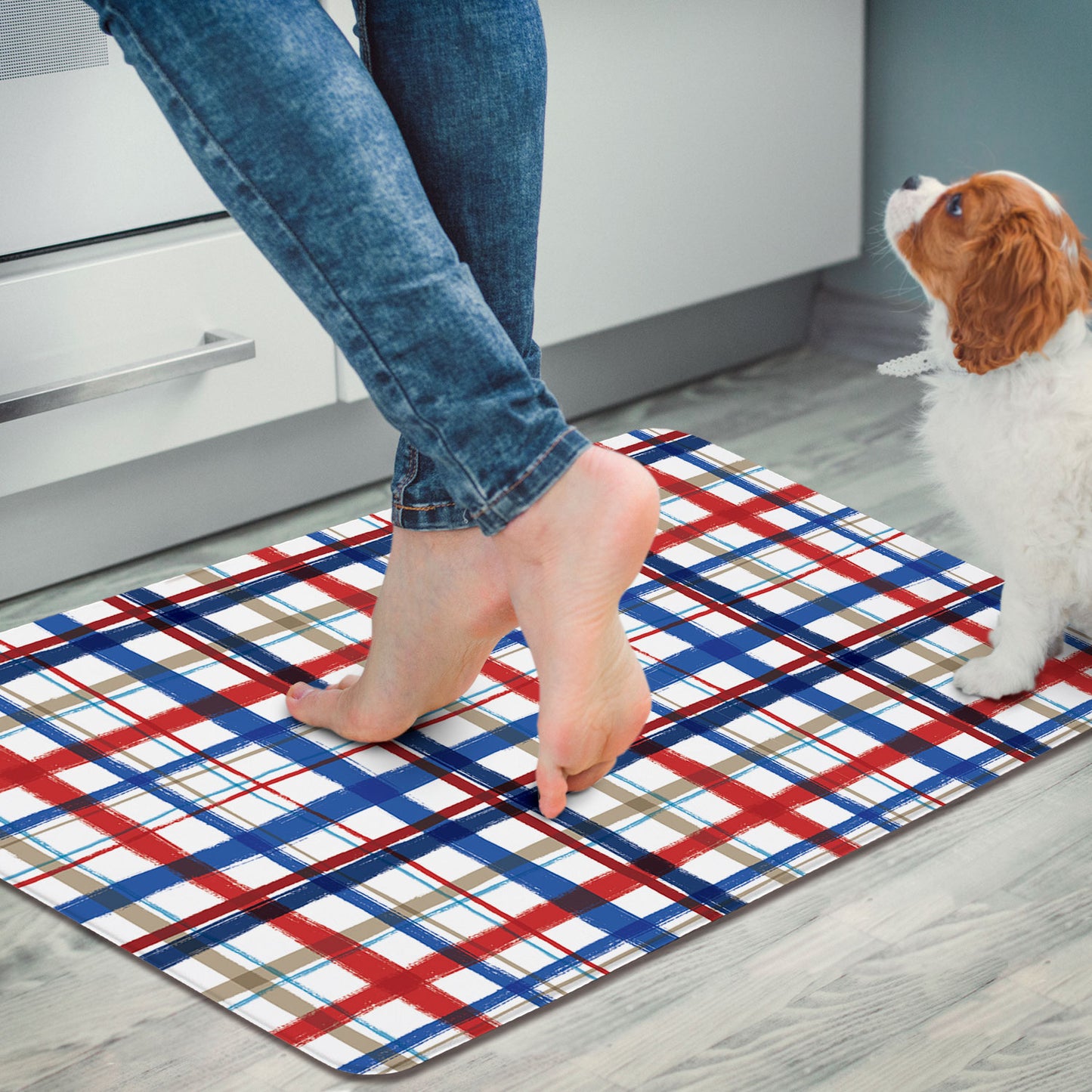 Americana Plaid 30” x 20” Decorative Vinyl Comfort Floor Mat Manufactured in the USA