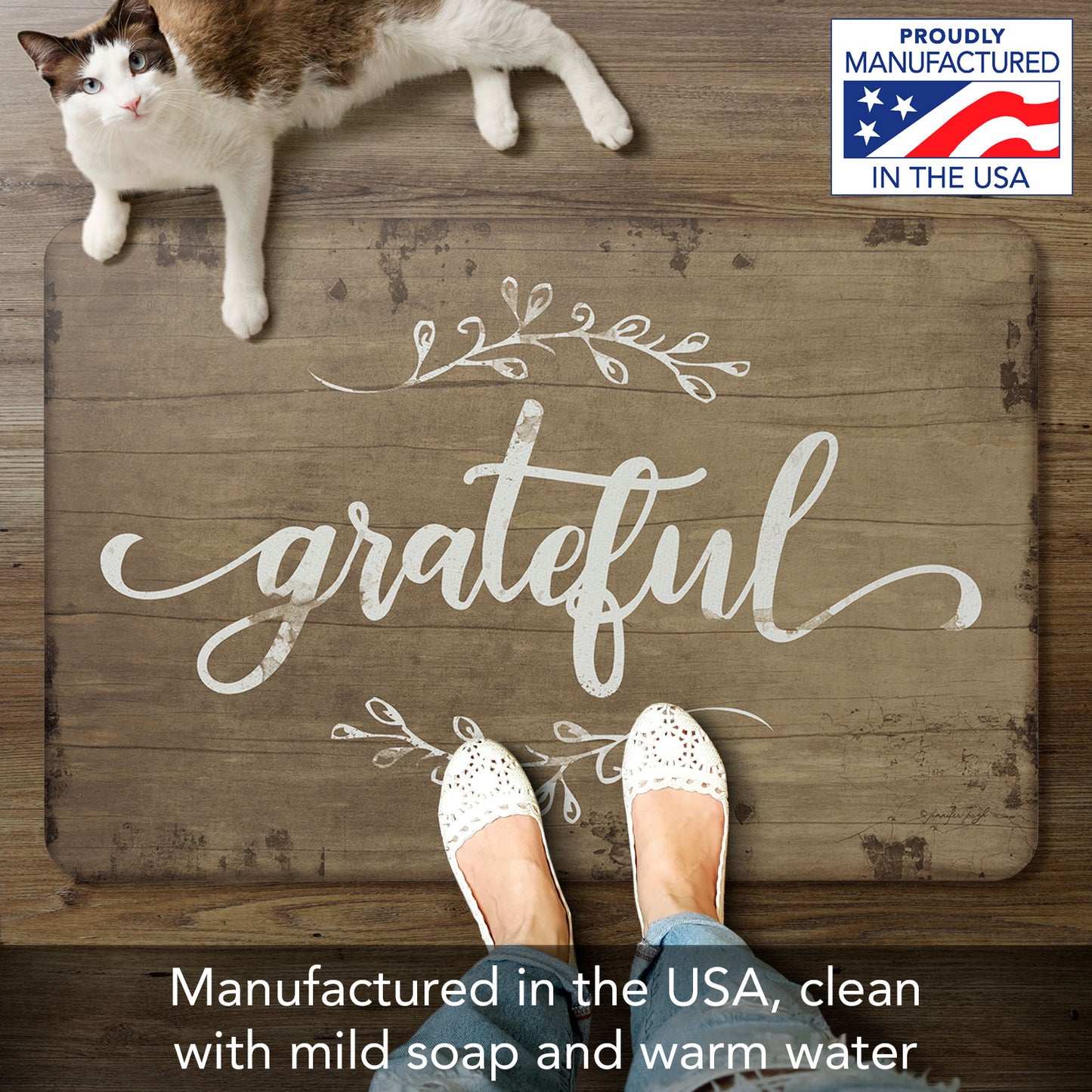 Rustic Grateful 30” x 20” Decorative Vinyl Comfort Floor Mat Manufactured in the USA