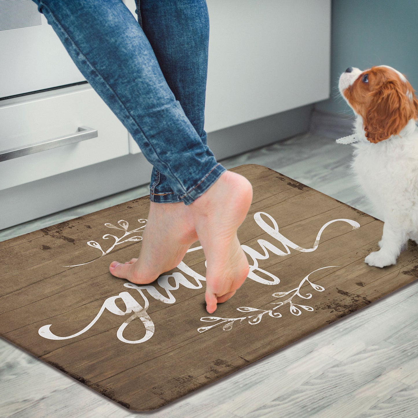 Rustic Grateful 30” x 20” Decorative Vinyl Comfort Floor Mat Manufactured in the USA