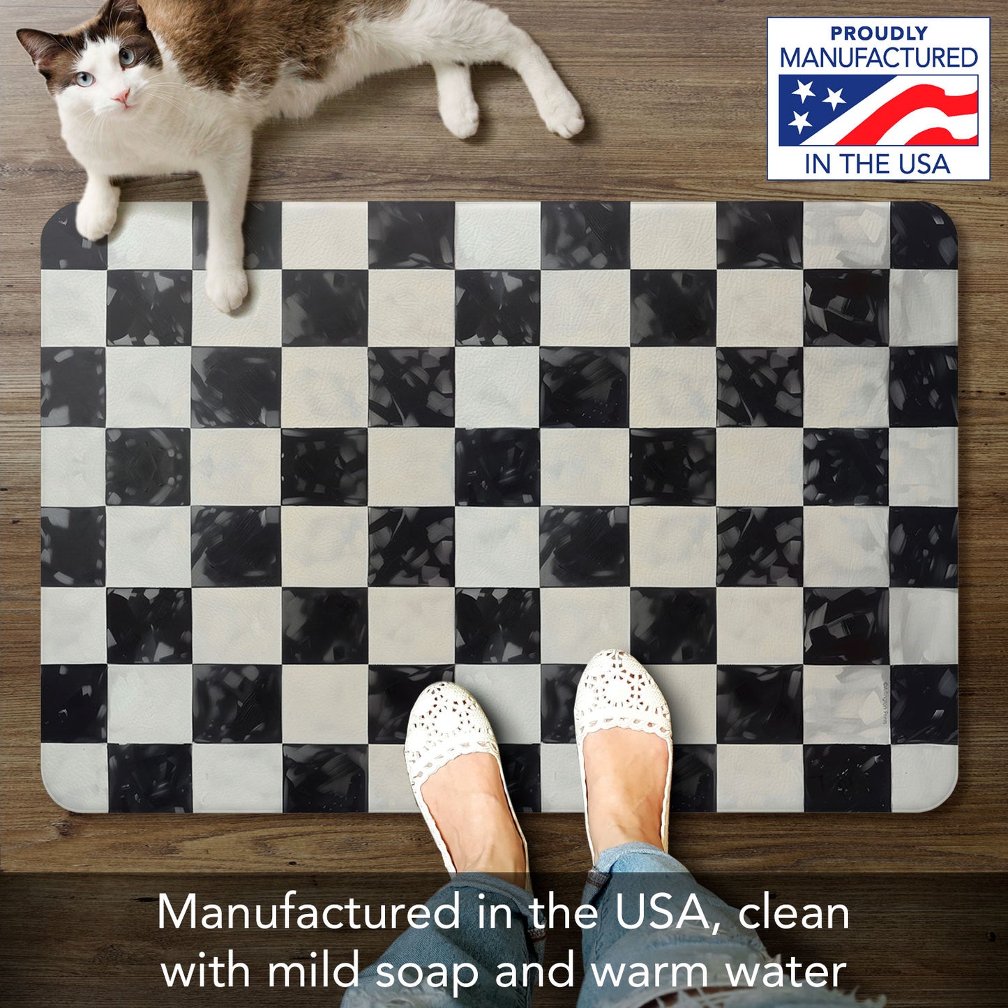 Arlington Check 30” x 20” Decorative Vinyl Comfort Floor Mat Manufactured in the USA