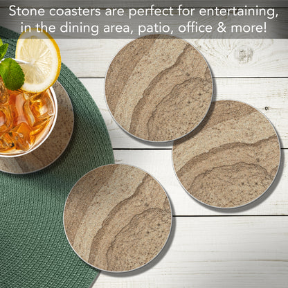 Thirstystone Sandstone Design Round Absorbent Stone Coasters 4" Round
