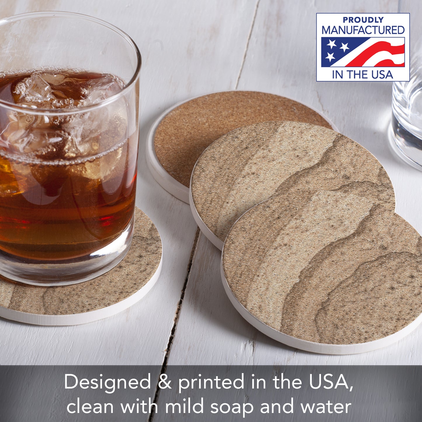 Thirstystone Sandstone Design Round Absorbent Stone Coasters 4" Round