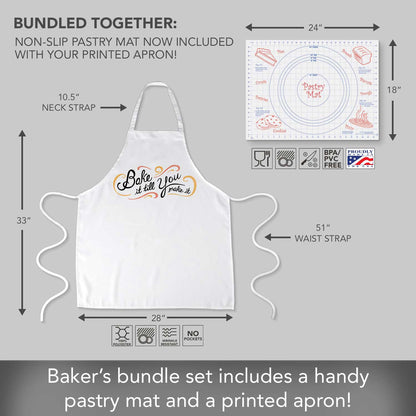 Counterart Grab Life Chef Apron & 24" x 18" Pastry Mat BPA & PVC Free Plastic with Grid Markings for Tarts, Pies, & Pizzas