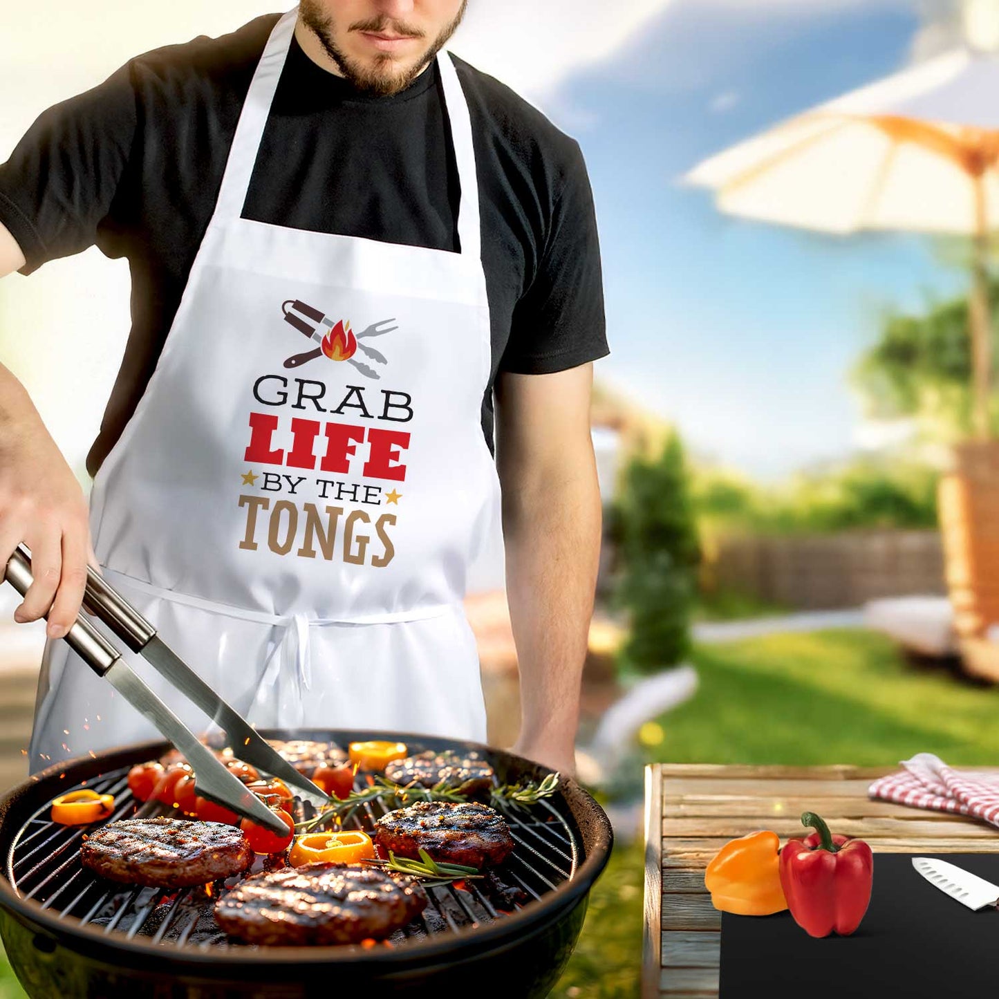 Counterart Grab Life Chef Apron Great for Baking, Grilling, and Everyday Cooking Printed with Cute Funny Quotes