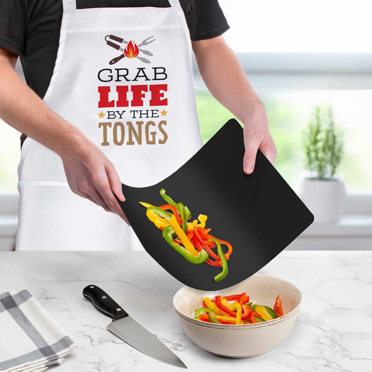 Counterart Grab Life Chef Apron Great for Baking, Grilling, and Everyday Cooking Printed with Cute Funny Quotes