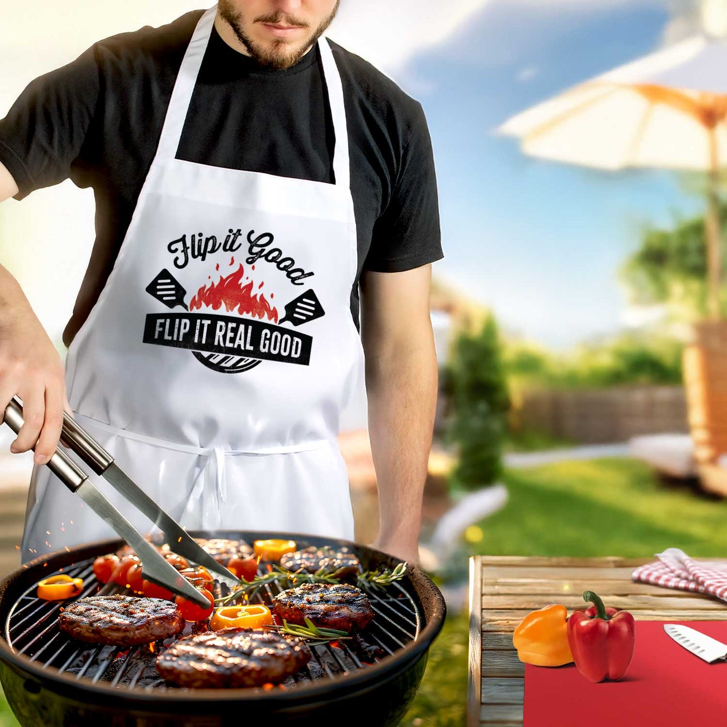 Counterart Flip It Real Good Chef Apron Great for Baking, Grilling, and Everyday Cooking Printed with Cute Funny Quotes