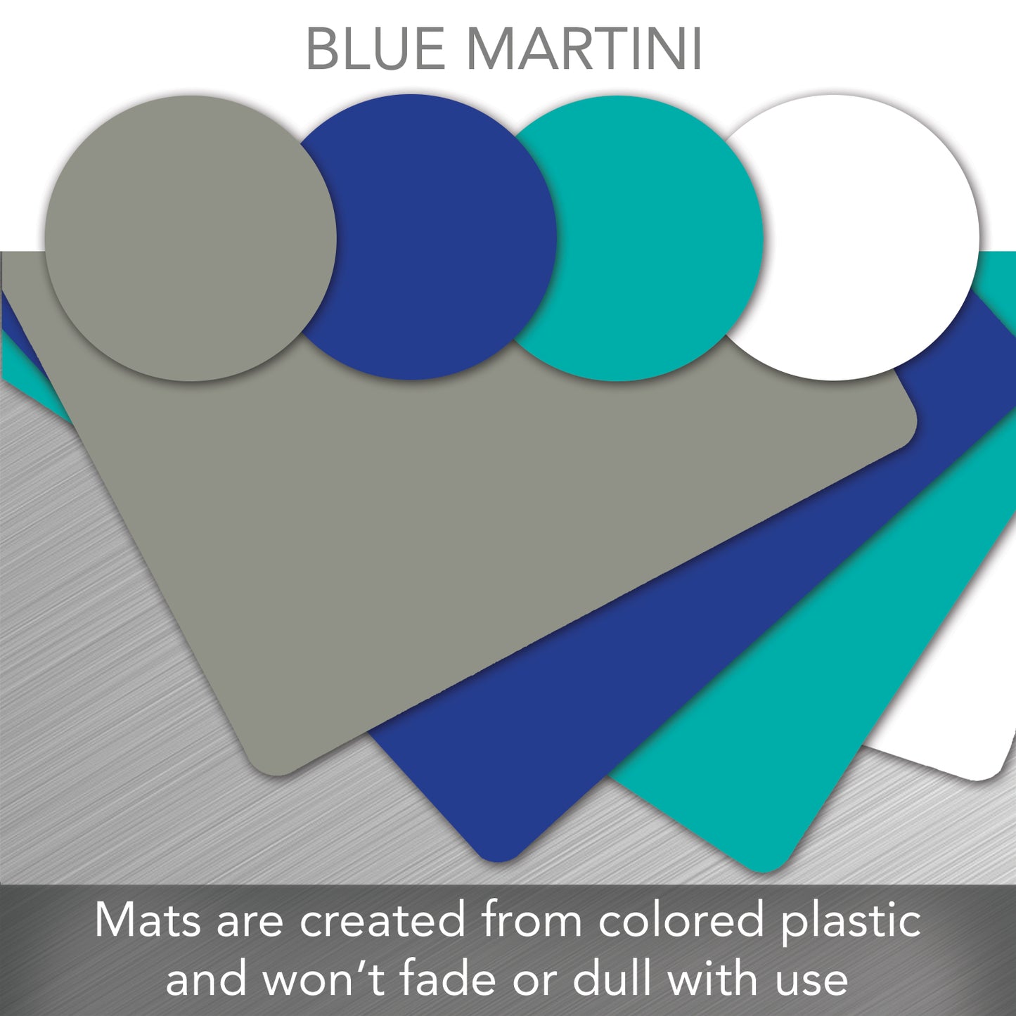 Cut N’ Funnel Blue Martini 4 Pack Thick Multicolor Plastic Cutting Board Mat Made in the USA BPA & PVC Free Plastic Mat Measures 8” x 6”.