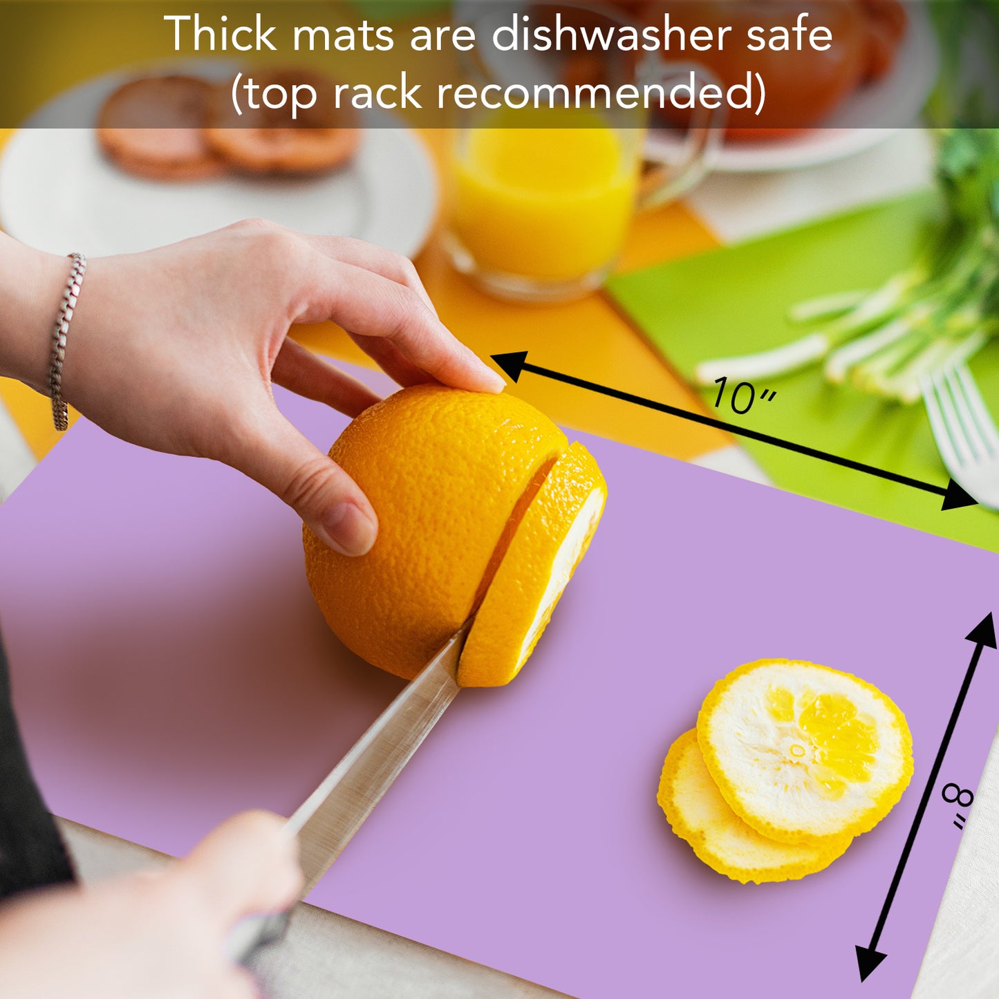 Cut N’ Funnel Mojito 4 Pack Thick Multicolor Plastic Cutting Board Mats Made in the USA BPA & PVC Free Plastic Mat Measures 10” x 8”