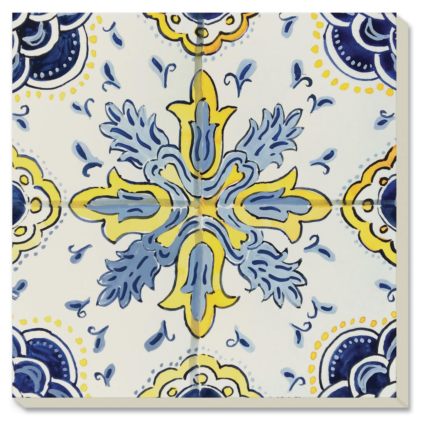 Thirstystone Floral Tile Decorative Heat Tolerant Stone Trivet with Non-Skid Cork Backing 8” Square