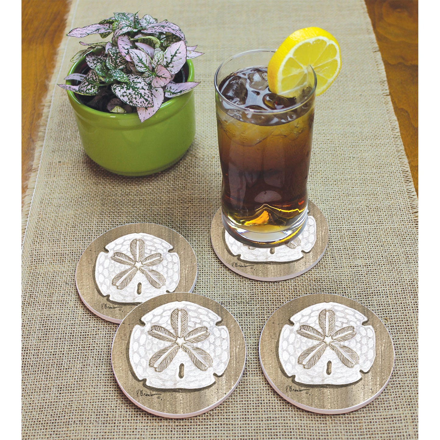 Thirstystone Sand Dollar 4 Pack Round Absorbent Stone Coasters 4" Diameter Manufactured in the USA