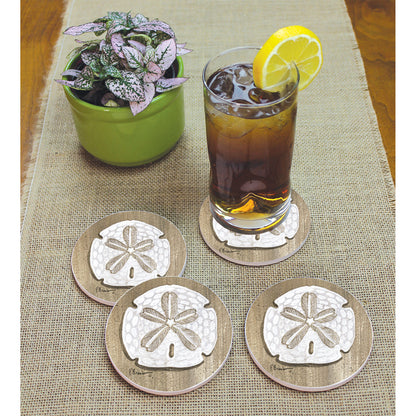 Thirstystone Sand Dollar 4 Pack Round Absorbent Stone Coasters 4" Diameter Manufactured in the USA