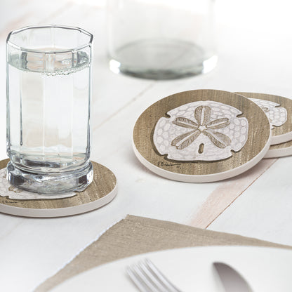 Thirstystone Sand Dollar 4 Pack Round Absorbent Stone Coasters 4" Diameter Manufactured in the USA