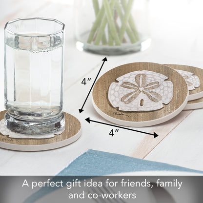 Thirstystone Sand Dollar 4 Pack Round Absorbent Stone Coasters 4" Diameter Manufactured in the USA