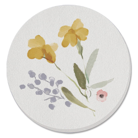 Thirstystone Yellow Floral Single Round Absorbent Stone Coaster with Protective Cork Backing Manufactured in The USA 4" Diameter