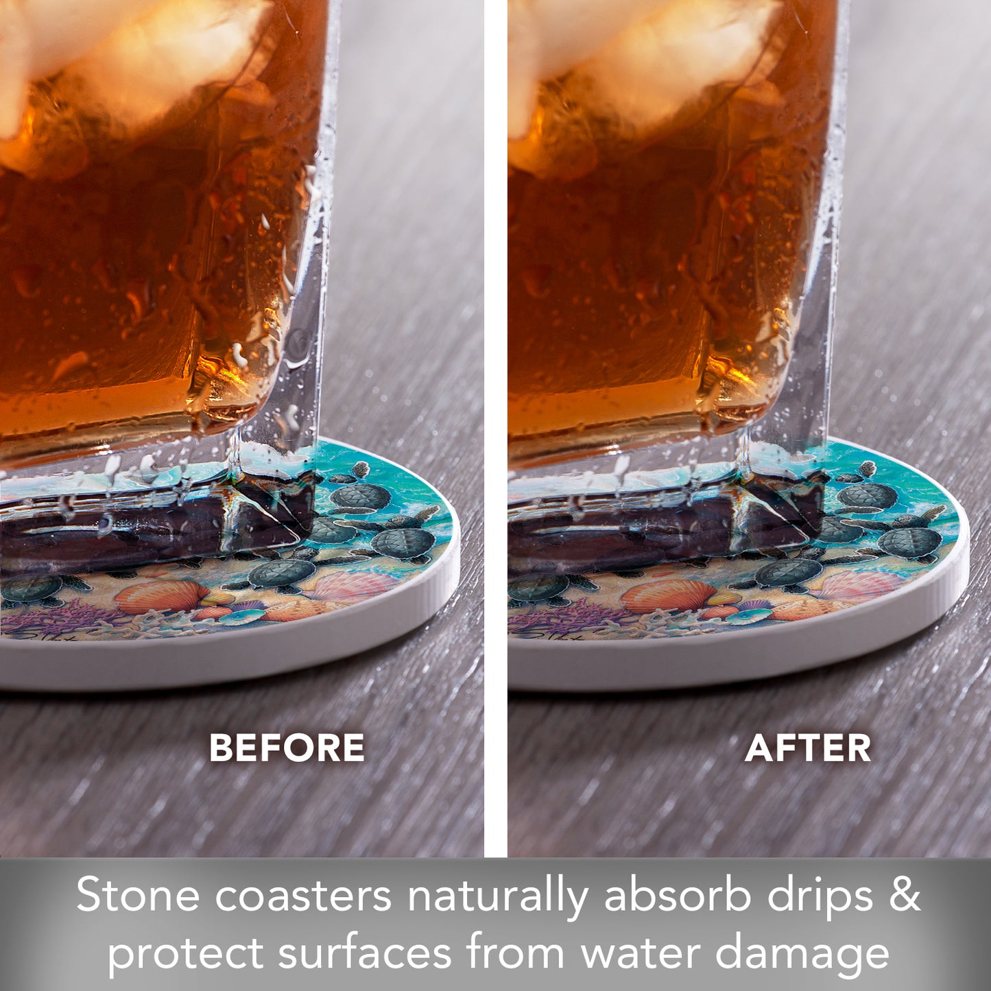 Thirstystone Turtle Hatchlings 4 Pack Round Absorbent Stone Coasters 4" Diameter Manufactured in the USA