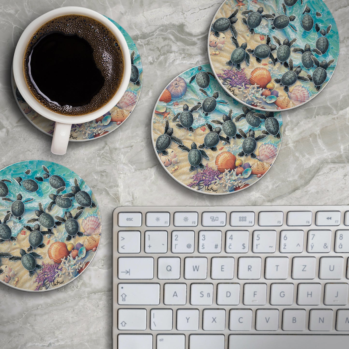 Thirstystone Turtle Hatchlings 4 Pack Round Absorbent Stone Coasters 4" Diameter Manufactured in the USA