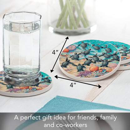 Thirstystone Turtle Hatchlings 4 Pack Round Absorbent Stone Coasters 4" Diameter Manufactured in the USA