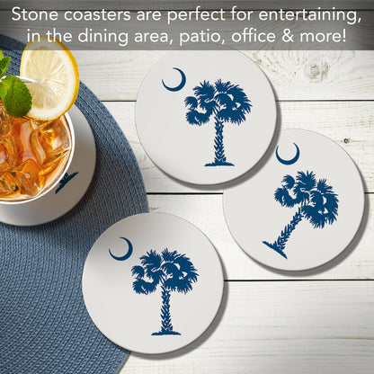 Thirstystone Palmetto Blue 4 Pack Round Absorbent Stone Coasters 4" Diameter