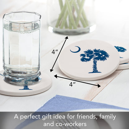 Thirstystone Palmetto Blue 4 Pack Round Absorbent Stone Coasters 4" Diameter