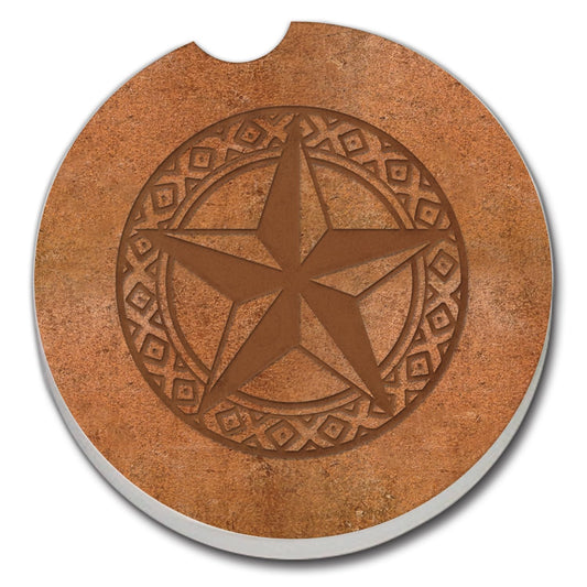 Thirstystone Leather Lonestar Single Absorbent Stone Coaster for Vehicle Cup Holder 2.6” Diameter Manufactured in The USA