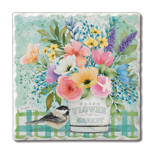 Thirstystone Fresh Flowers Single Tumbled Tile Stone Coaster with Protective Cork Backing Manufactured in The USA 4" Square