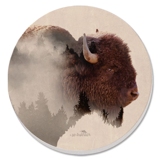 Thirstystone Buffalo Scene 4 Pack Round Absorbent Stone Coasters 4" Diameter Manufactured in the USA