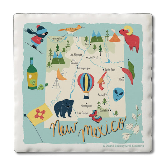 Thirstystone New Mexico Home State 4 Pack Tumbled Tile Stone Coasters 4" Square Manufactured in the USA