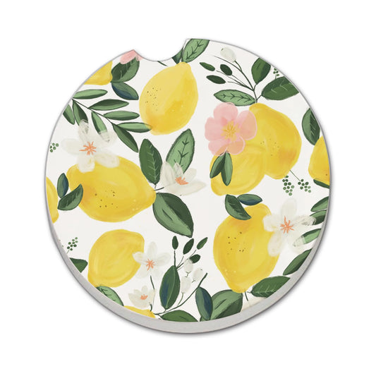 Thirstystone Lemon Vine Single Absorbent Stone Coaster for Vehicle Cup Holder 2.6” Diameter Manufactured in The USA